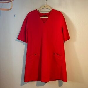 Adolfo Dominguez Red V-neck Shift Dress
